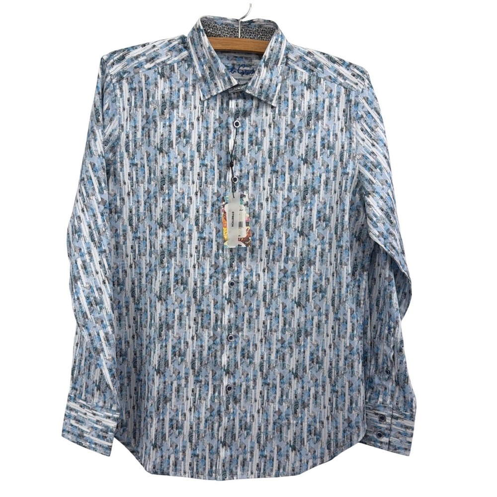 Robert Graham Eldert Classic Fit Abstract Stripe Stretch Shirt Blue Multi S NEW - Picture 5 of 13